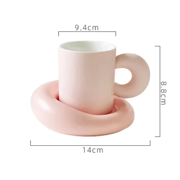 แก้วมัคเกาหลี แก้วมัคมินิมอล มีจานรอง สีชมพู