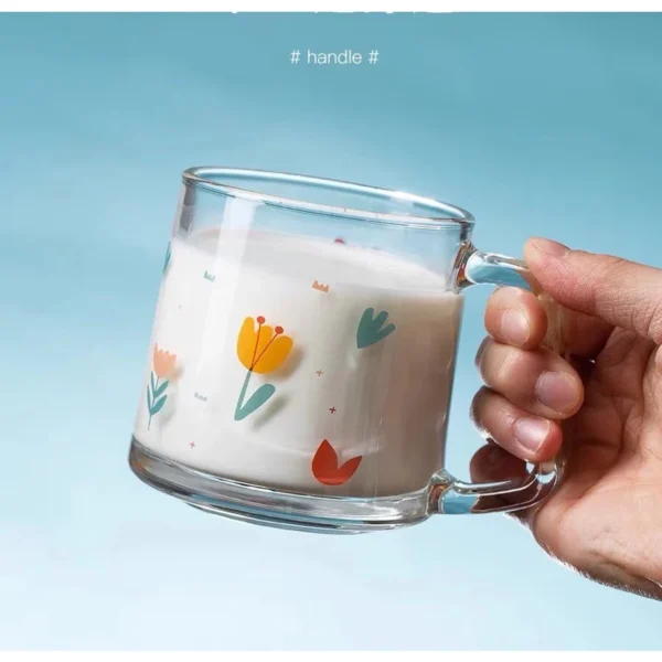 แก้วน้ำผลไม้มีที่จับ แก้วน้ำ วินเทจ สวย สกีนลาย DRINK WATER MOREทิวลิป - Image 3