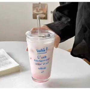 แก้วน้ําเก็บความเย็น 450ml-ถ้วยกาแฟ-มีหลอดและฝาปิด - Image 2
