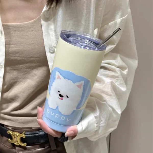 แก้วน้ำก็บอุณภูมิร้อน-เย็น แสตนเลส 304 สกรีนลายการ์ตูนน่ารักๆ ขนาด 550ml