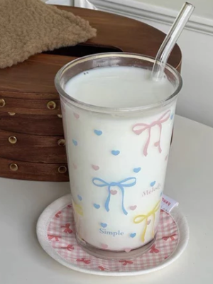 แก้วน้ำลายโบว์ มีหลอดแถม