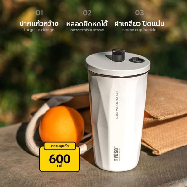 TYESO ขวดน้ำสแตนเลส600ml เก็บอุณหภูมิร้อน/เย็น - Image 2